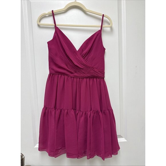 Mac Duggal Women’s Size 4 Fuchsia Pink SPAGHETTI STRAP FAUX WRAP Cocktail DRESS - Picture 4 of 9